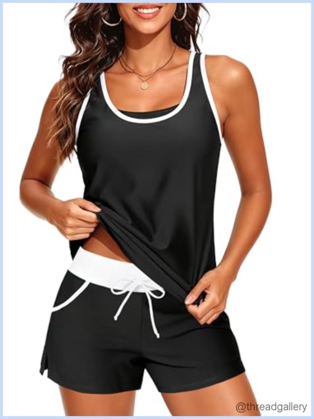 3 Piece Tankini Set with High Waisted Shorts and Sports Bra